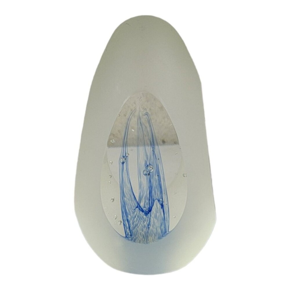 Svaja Art Glass Frosted Egg Shaped Paperweight Lampwork Blue